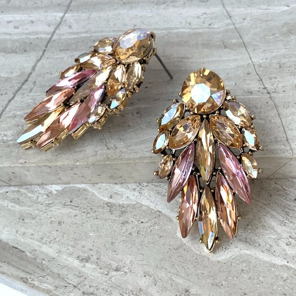 New ~ Anthropologie Ettika "Cry Me A River" Peachy Pink Crystal Drop Earrings - Picture 6 of 15